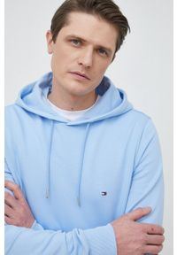 TOMMY HILFIGER - Tommy Hilfiger bluza męska kolor niebieski z kapturem gładka. Typ kołnierza: kaptur. Kolor: niebieski. Materiał: bawełna, materiał. Długość rękawa: długi rękaw. Długość: długie. Wzór: gładki #3