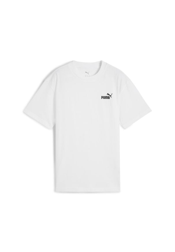 Puma - Młodzieżowa luźna koszulka ESS z małym logo No. 1 PUMA. Kolor: biały. Materiał: prążkowany. Wzór: haft. Sport: joga i pilates
