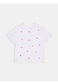 Sinsay - Bawełniana koszulka z krótkim rękawem w serca - kremowy. Kolor: kremowy. Materiał: bawełna. Długość rękawa: krótki rękaw. Długość: krótkie #1