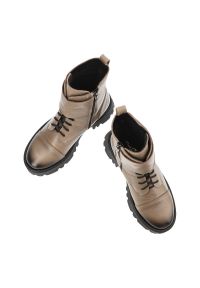 Beżowe Botki Lemar Skórzane Ocieplane Buty Damskie. Zapięcie: sznurówki. Kolor: zielony. Materiał: skóra. Szerokość cholewki: normalna. Styl: elegancki #5