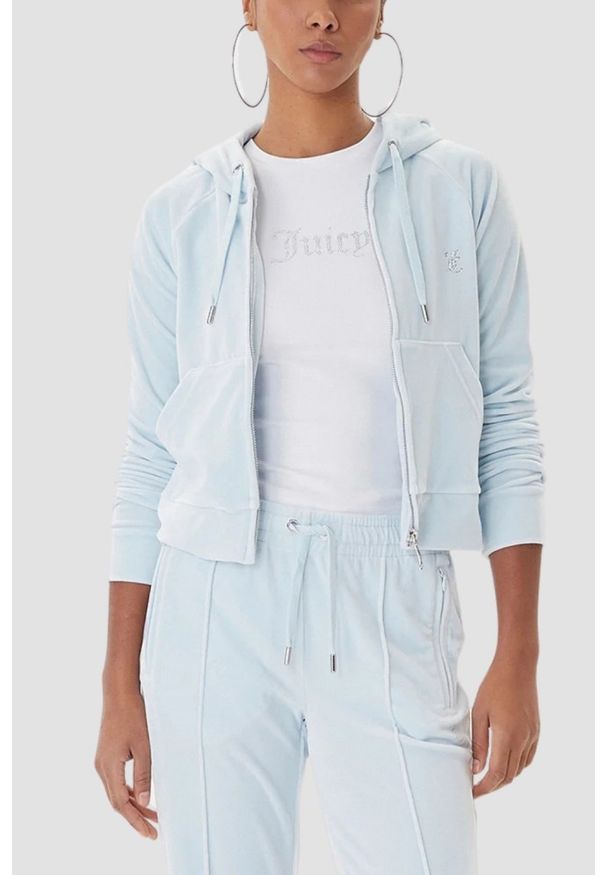 Juicy Couture - JUICY COUTURE Błękitna bluza damska Madison Outline, Rozmiar S. Okazja: na co dzień. Kolor: niebieski. Materiał: materiał. Styl: casual