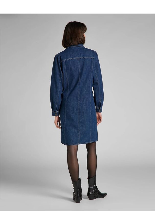 Lee - LEE VOLUME SLEEVE DRESS DAMSKA SUKIENKA JEANSOWA RINSE L50INA36 112140195. Materiał: jeans