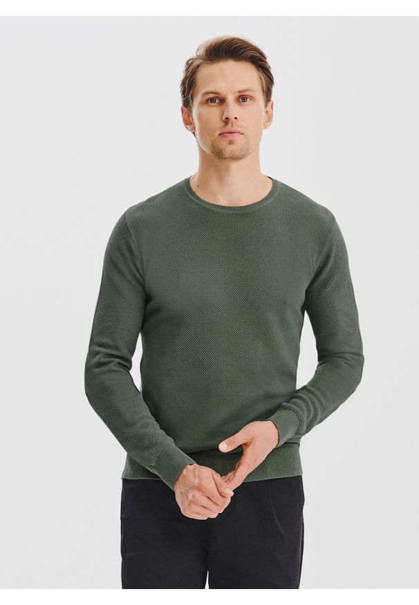 Pako Lorente - PAKO LORENTE - Zielony sweter męski o-neck. Kolor: niebieski, brązowy, zielony. Materiał: bawełna. Sezon: jesień