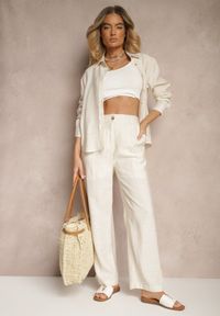 Renee - Beżowe Spodnie o Szerokim Kroju z Wiskozy High Waist Lisamara. Okazja: na co dzień, na imprezę. Stan: podwyższony. Kolor: beżowy. Materiał: wiskoza. Styl: klasyczny, casual, elegancki #4