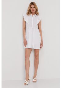 Patrizia Pepe Sukienka kolor biały mini rozkloszowana. Kolor: biały. Materiał: tkanina. Wzór: gładki. Typ sukienki: rozkloszowane. Długość: mini #1