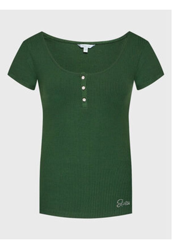 Guess Bluzka Karlee Jewel W2YP24 KBCO2 Zielony Slim Fit. Kolor: zielony. Materiał: wiskoza