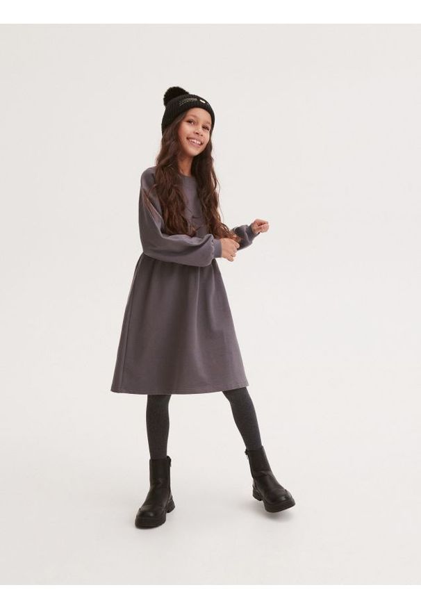 Reserved - Bawełniana sukienka - ciemnoszary. Kolor: szary. Materiał: bawełna