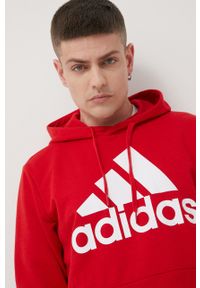 Adidas - adidas bluza GV0249 męska kolor czerwony z kapturem z nadrukiem. Okazja: na co dzień. Typ kołnierza: kaptur. Kolor: czerwony. Materiał: bawełna, materiał. Wzór: nadruk. Styl: casual #2