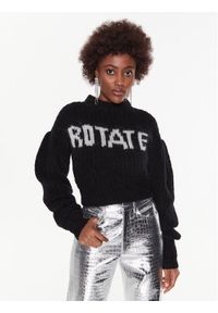 ROTATE Sweter Knit Puff-Sleeve RT2286 Czarny Regular Fit. Kolor: czarny. Materiał: wełna
