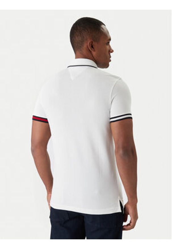 TOMMY HILFIGER - Tommy Hilfiger Polo Flag Cuff MW0MW38458 Biały Slim Fit. Typ kołnierza: polo. Kolor: biały. Materiał: bawełna