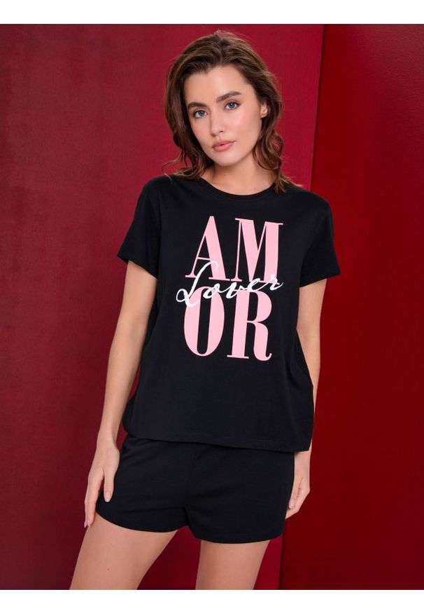 Sinsay - Bawełniana piżama dwuczęściowa z napisem - czarny. Kolor: czarny. Materiał: bawełna. Wzór: napisy