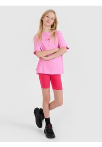 4f - 4F T-shirt oversize gładki dziewczęcy - różowy 164 (13-14 lat). Okazja: na co dzień. Kolor: różowy. Materiał: bawełna, jersey, dzianina. Długość rękawa: krótki rękaw. Długość: krótkie. Wzór: gładki. Sezon: lato. Styl: sportowy, klasyczny, casual