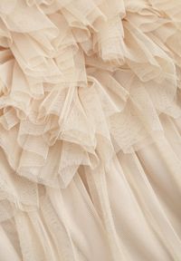 Born2be - Beżowa Tiulowa Sukienka z Falbankami Larithia. Typ kołnierza: kołnierz z falbankami. Kolor: beżowy. Materiał: tiul. Długość rękawa: bez ramiączek #5