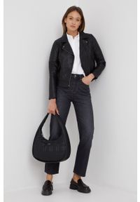 Pepe Jeans ramoneska damska kolor czarny przejściowa. Okazja: na co dzień. Kolor: czarny. Materiał: materiał. Styl: casual, klasyczny