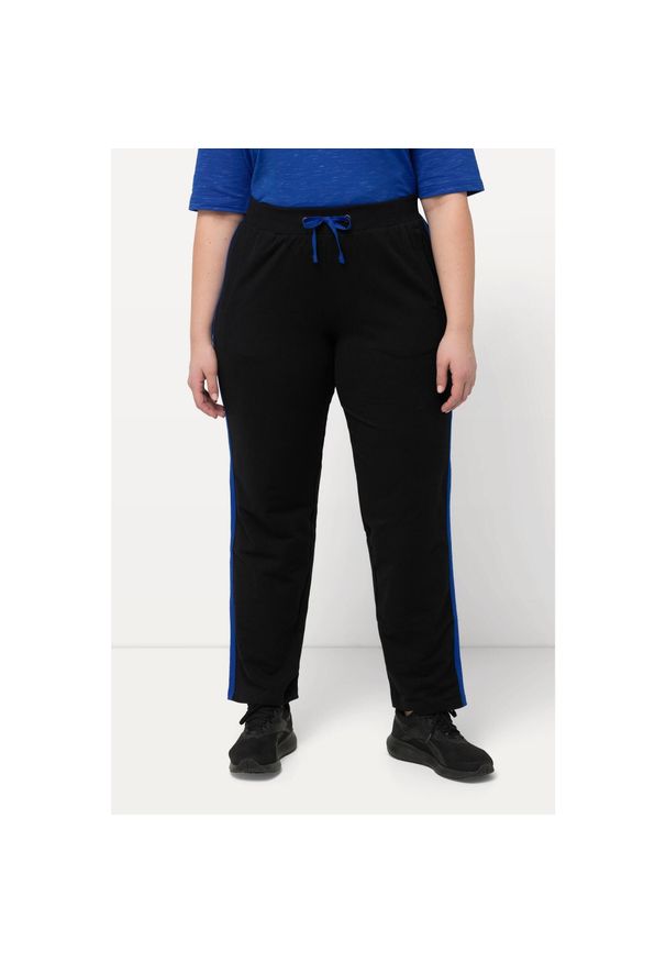 ULLA POPKEN - Spodnie dresowe, paski boczne, elastyczny pas. Kolekcja: plus size. Kolor: czarny. Materiał: elastan, bawełna. Długość: długie. Wzór: paski