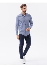 Ombre Clothing - Żakardowa koszula męska z drobnym wzorem REGULAR FIT - granatowa V2 K623 - XL. Okazja: do pracy, na spotkanie biznesowe, na co dzień. Kolor: niebieski. Materiał: żakard. Długość rękawa: długi rękaw. Długość: długie. Styl: casual, klasyczny, biznesowy #3
