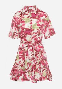 Born2be - Różowa Sukienka z Krótkim Rękawem Zapinana na Guziki z Materiałowym Paskiem i Falbanką Timaooni. Okazja: na co dzień. Kolor: różowy. Materiał: materiał. Długość rękawa: krótki rękaw. Sezon: wiosna, lato. Typ sukienki: rozkloszowane. Styl: wizytowy, casual #3