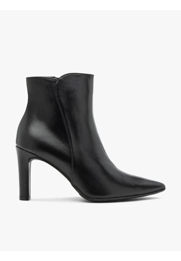 Ryłko - Czarne botki na obcasie ze skóry licowej. Wysokość cholewki: za kostkę. Zapięcie: zamek. Kolor: czarny. Materiał: skóra. Szerokość cholewki: normalna. Obcas: na obcasie. Styl: klasyczny, elegancki, street. Wysokość obcasa: średni