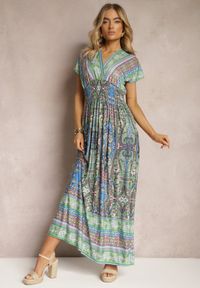 Renee - Jasnozielona Długa Sukienka z Wiskozy w Print Paisley o Kopertowym Dekolcie Dircsa. Okazja: na co dzień. Kolor: zielony. Materiał: wiskoza. Wzór: paisley, nadruk. Typ sukienki: kopertowe. Styl: boho, casual. Długość: maxi #3