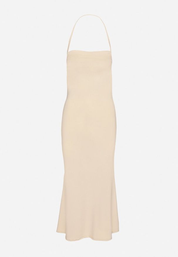 Born2be - Beżowa Taliowana Sukienka Koktajlowa z Wiskozą Izazira. Kolor: beżowy. Materiał: wiskoza. Styl: wizytowy