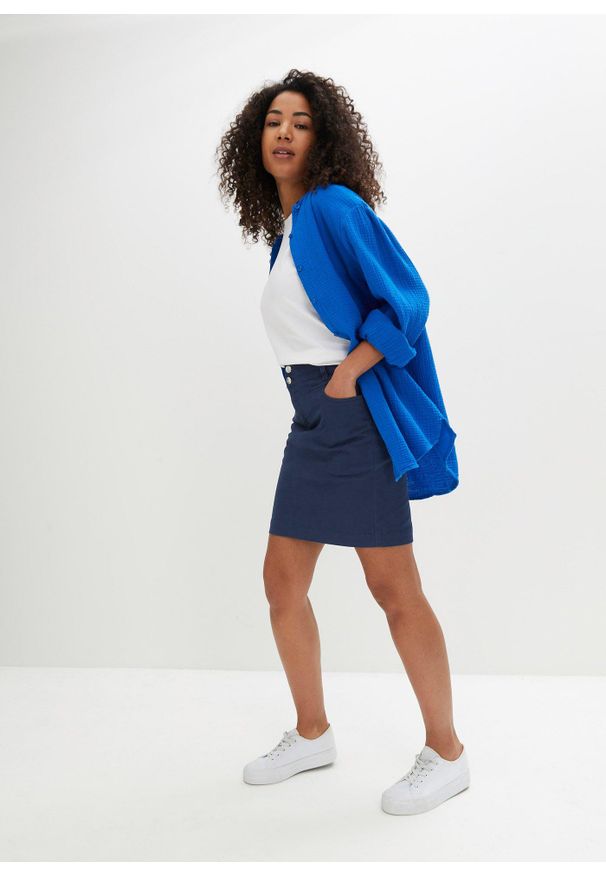 bonprix - Spódnica ze stretchem z domieszką lycry. Kolor: niebieski. Materiał: lycra