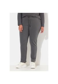 ULLA POPKEN - Damskie Spodnie dresowe miękki materiał wewnętrzny elastyczna gumka w pasie. Kolekcja: plus size. Kolor: szary. Materiał: bawełna, elastan, materiał