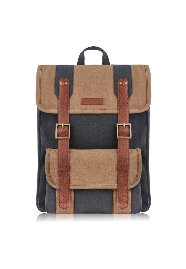 Plecak męski ze skóry wegańskiej PAOLO PERUZZI E-05-MC beżowy. Kolor: beżowy. Materiał: materiał. Wzór: paski