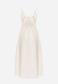 Born2be - Jasnobeżowa Bawełniana Sukienka o Rozkloszowanym Kroju na Ramiączkach z Guzikami Firbia. Okazja: na co dzień. Typ kołnierza: dekolt w kształcie V. Kolor: beżowy. Materiał: bawełna. Długość rękawa: na ramiączkach. Typ sukienki: rozkloszowane. Styl: casual, elegancki #5