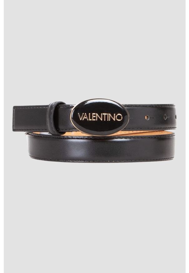 Valentino by Mario Valentino - VALENTINO Czarny pasek damski Block Plaque Buckle Belt, Rozmiar S. Kolor: czarny