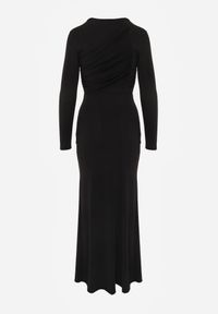 Renee - Czarna Koktajlowa Sukienka z Drapowaniem i Aplikacją z Cyrkoniami Corirephis. Kolor: czarny. Materiał: tkanina. Wzór: aplikacja. Typ sukienki: dopasowane. Styl: wizytowy #8