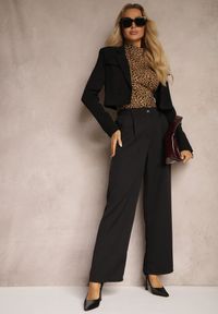 Renee - Czarne Spodnie Szerokie High Waist Gaye. Okazja: na co dzień. Stan: podwyższony. Kolor: czarny. Materiał: tkanina. Styl: casual