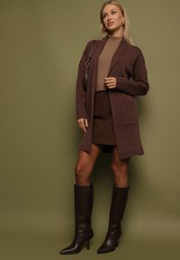 Born2be - Brązowy Kardigan Niezapinany z Kaszmirem o Długim Kroju Ertine. Kolor: brązowy. Materiał: kaszmir. Długość: długie. Styl: elegancki #5