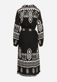 Born2be - Czarna Sukienka Koszulowa w Etno Wzór z Paskiem Avierira. Okazja: na co dzień. Kolor: czarny. Materiał: wiskoza, materiał. Typ sukienki: koszulowe. Styl: etno #5