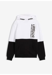 bonprix - Bluza z kapturem z czystej bawełny organicznej. Typ kołnierza: kaptur. Kolor: biały. Materiał: bawełna. Wzór: nadruk, napisy #1