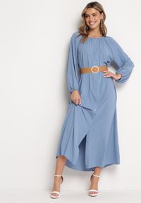 Born2be - Niebieska Sukienka Dorothoe. Okazja: na co dzień. Kolor: niebieski. Materiał: tkanina. Wzór: jednolity, gładki. Styl: klasyczny, casual, elegancki. Długość: maxi