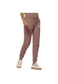 Spodnie turystyczne damskie Jack Wolfskin Essential dresowe. Kolor: różowy. Materiał: bawełna, elastan