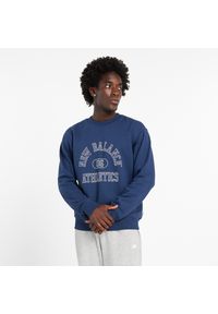 Bluza męska New Balance MT43507NNY – niebieska. Kolor: niebieski. Materiał: bawełna, poliester, tkanina, dresówka. Wzór: napisy