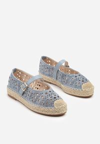 Born2be - Niebieskie Ażurowe Espadryle na Płaskiej Podeszwie z Plecionką Aravithra. Okazja: na co dzień. Zapięcie: sprzączka. Kolor: niebieski. Materiał: jeans. Wzór: ażurowy. Obcas: na płaskiej podeszwie. Styl: casual, elegancki #4