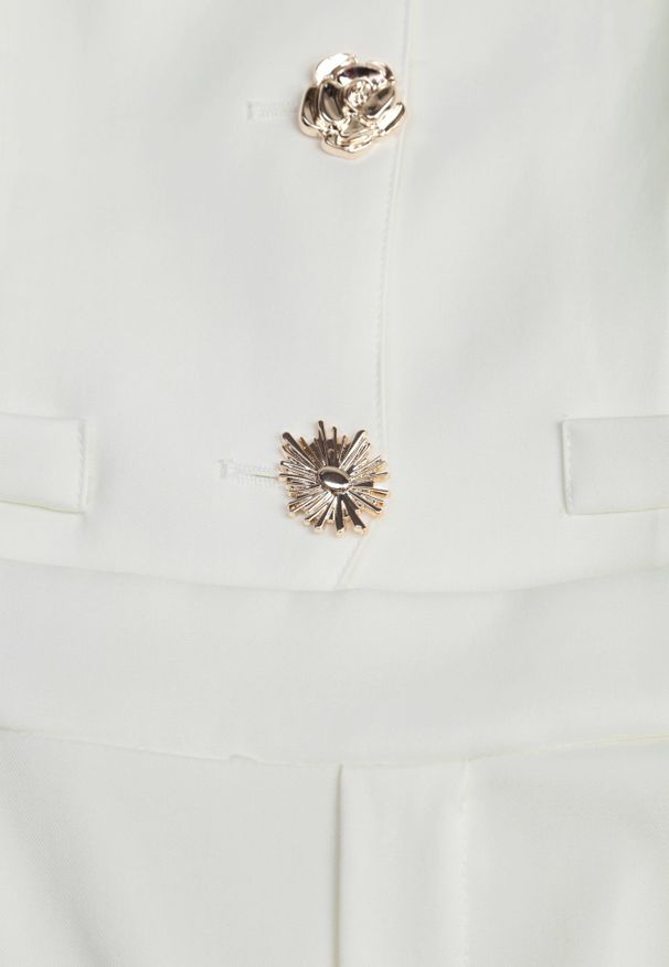 Renee - Biały Komplet z Bawełną w Garniturowym Stylu Kamizelka i Spodnie Meloreida. Kolor: biały. Materiał: bawełna. Wzór: gładki