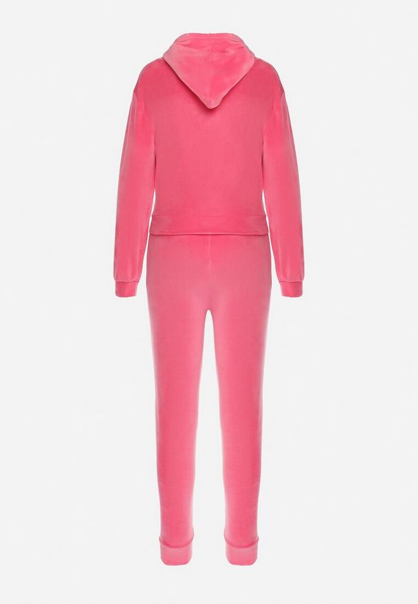 Born2be - Fuksjowy Welurowy Komplet Dresowy Bluza z Kapturem i Spodnie Petyra. Kolor: różowy. Materiał: welur, dresówka. Wzór: jednolity