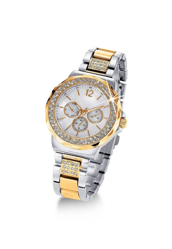 Zegarek na rękę na metalowej bransoletce bonprix srebrno-złoty kolor. Kolor: srebrny