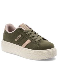 Big-Star - Zielone Sneakersy Big Star Stylowe Obuwie Damskie. Okazja: na co dzień. Zapięcie: sznurówki. Kolor: zielony. Materiał: jeans, materiał. Obcas: na platformie