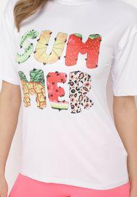 Born2be - Różowo-Biały Komplet z T-shirtem i Szortami Typu Kolarki Tiimavee. Kolor: różowy. Materiał: dzianina #5