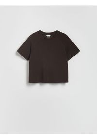 Reserved - T-shirt z modalem - ciemnobrązowy. Kolor: brązowy. Materiał: dzianina
