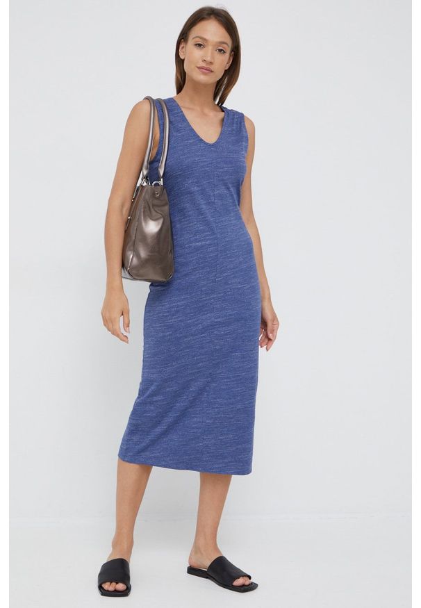 United Colors of Benetton sukienka kolor granatowy maxi prosta. Okazja: na co dzień. Kolor: niebieski. Materiał: dzianina. Typ sukienki: proste. Styl: casual. Długość: maxi