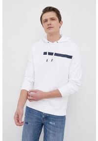 Armani Exchange bluza męska kolor biały z kapturem z aplikacją. Okazja: na co dzień. Typ kołnierza: kaptur. Kolor: biały. Materiał: materiał, bawełna. Wzór: aplikacja. Styl: casual #2