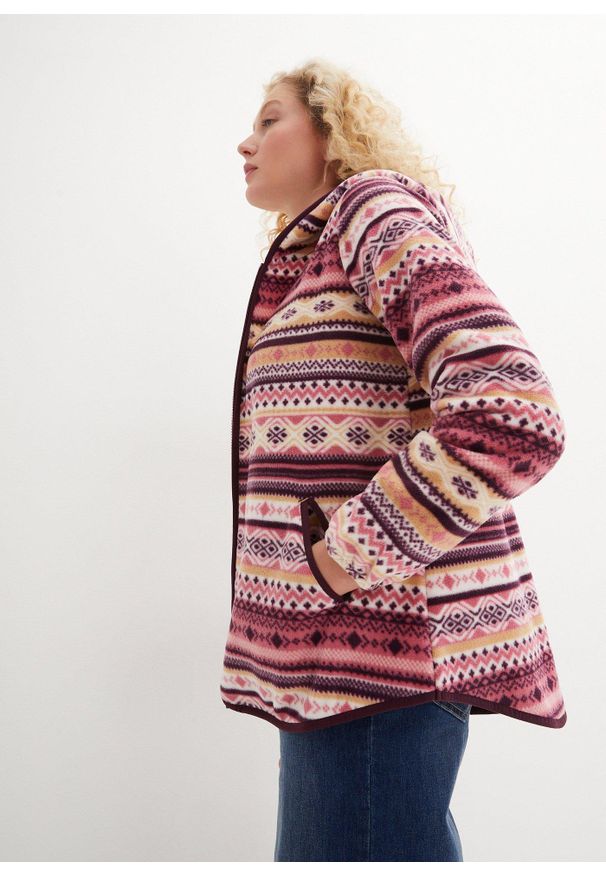 bonprix - Bluza rozpinana z polaru w norweski wzór, z kapturem. Typ kołnierza: kaptur. Kolor: biały. Materiał: polar