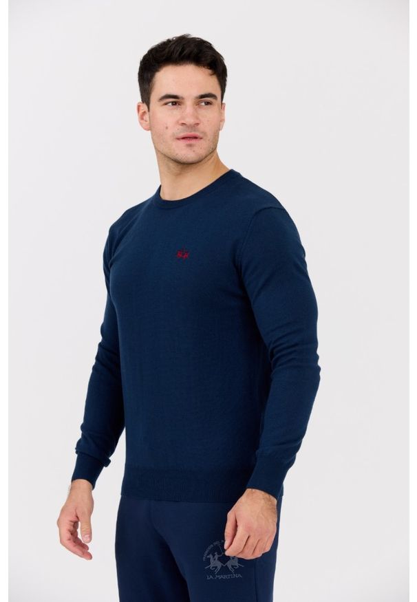 La Martina - LA MARTINA Granatowy męski sweter BASIC COTTON WOOL, Rozmiar 3XL. Kolor: niebieski. Materiał: materiał, bawełna, wełna. Styl: klasyczny