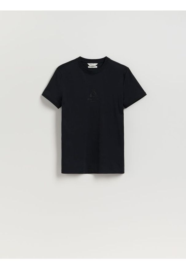 Reserved - Bawełniany t-shirt slim fit - czarny. Kolor: czarny. Materiał: bawełna