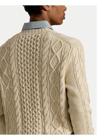 Polo Ralph Lauren Sweter 710917054003 Beżowy Regular Fit. Typ kołnierza: polo. Kolor: beżowy. Materiał: bawełna #5